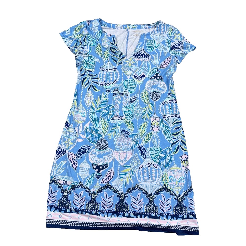 Lilly Pulitzer Mini Shift Dress Women Large Blue Lapis Lanterns UPF  Sophiletta